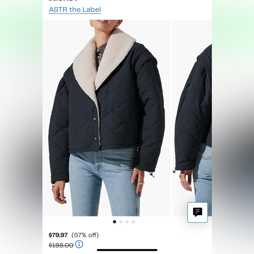 Astr The Label Navy Quilted Jacket with Cream Shearling